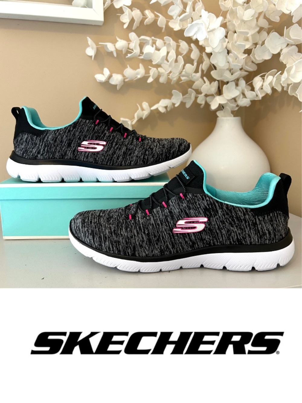Like New Skechers SUMMITS QUICK GETAWAY Slip On Knit Sneaker Size 8 Black Mix